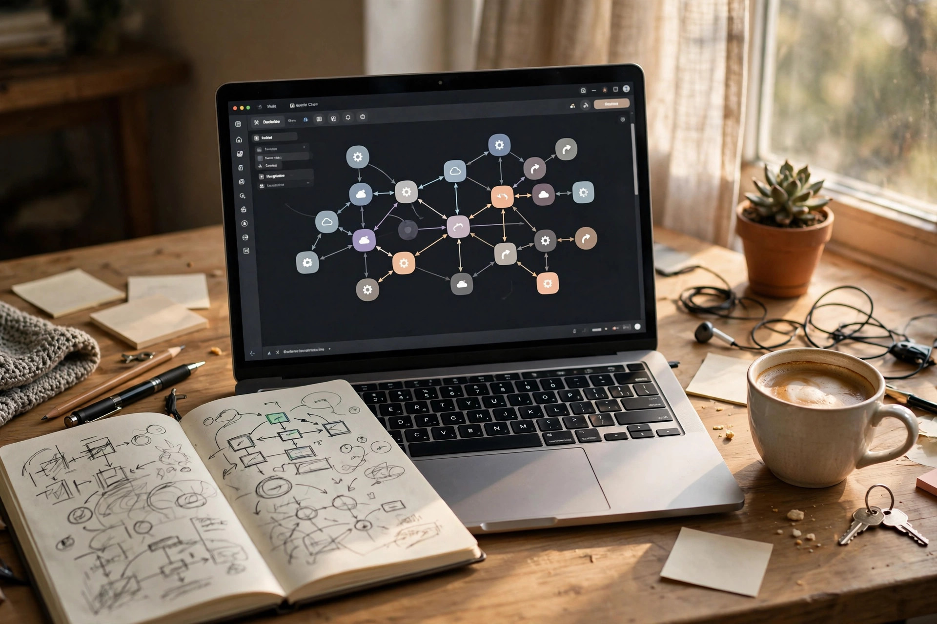 Un flux de travail en construction — un logiciel qui se connecte en un système fonctionnel